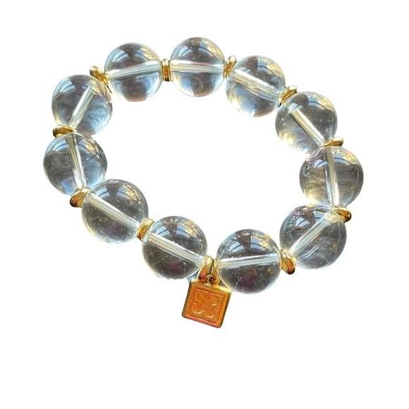 Fashion Jewelry Clear Big Bead With Gold Tone Dividers Stretch Bracelet - Picture 3 of 8
